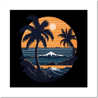 Beautiful Retro, Vintage Sunset, Sea and Palm Trees Posters and Art